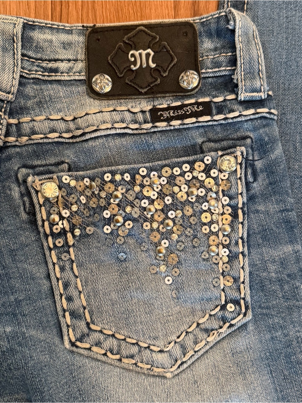 Miss Me Skinny Blue Jeans Sequins Women Size 25 Embleished - Picture 8 of 8